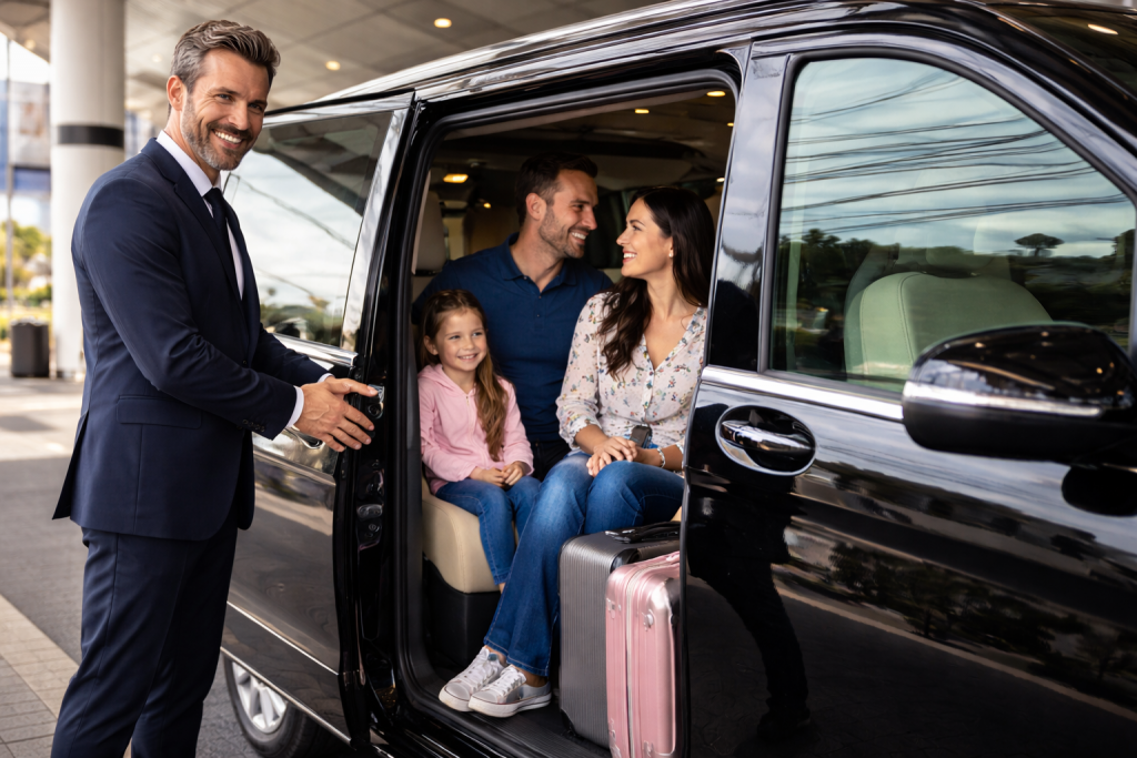 Premium private transfer from CDG to Disneyland with professional chauffeur and family onboard