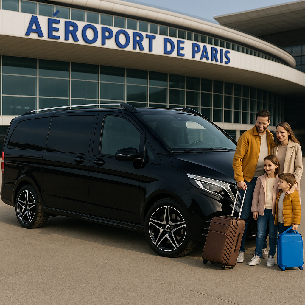 Private airport transfer from Paris with a luxury van and family luggage service